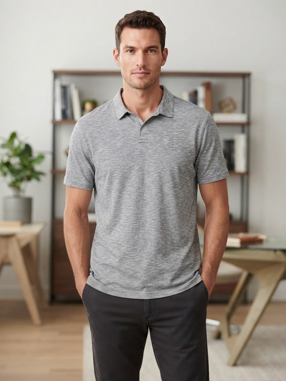 Nordstrom Men's Shop Black Rock Slub Polo Shirt – Gray – Men's Size L (NWT)
